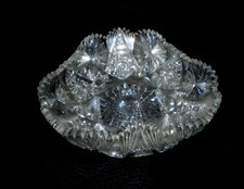 American Brilliant Period Cut Lead Crystal Ice Cream Server / Torte Plate, 13.38" Sawtooth Rim, Hobstar & Fan Pattern — listing 6