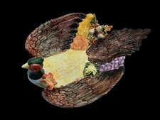 Antique Porcelain Game Bird Platter with Hand-Colored Pheasant Transfer, Embossed Scroll Rim, Gilt Trim — listing 5