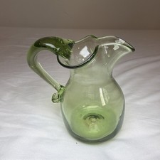 Vintage Emerald Green Hand-Blown Glass Pitcher with Applied Handle — listing 2