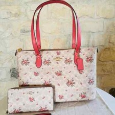 Coach Signature Gallery Beige/Khaki Jacquard Tote Purse with Suede Trim Yes - format like No. XXXXX-XXXXX — listing 2