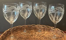 Wheel-Cut Palm Tree Etched Glass Footed Hurricane Vase — listing 2