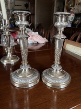 Vintage English Silver-on-Copper Repoussé Candlestick with Acanthus Scroll Border — listing 3