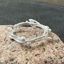 1990s Artisan Handmade Sterling Silver Necklace of Organic Ovals, 20" Long — listing 2