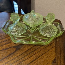 Vintage Round Glass Vanity/Serving Tray with Faux-Marble Handles — listing 6