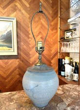 Studio Pottery Hand-Thrown Ceramic Table Lamp with Pleated Shade — listing 4