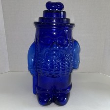 Vintage Cobalt Blue Glass Salted Peanuts Counter Display Jar with Lid — listing 4