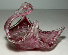 Vintage Pink Depression-Style Glass Swan Trinket / Open Salt Dish, 3.5 inch