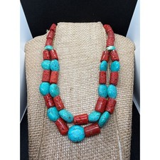 Sponge Coral Diamond-Cut Beaded Statement Necklace with Silver-Tone Spiral Pendant 925 — listing 5