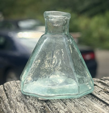 Antique Green Glass Octagonal Cone Ink Bottle (Umbrella Inkwell), circa 1840-1860, 2.5 inch — listing 6