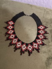 Handmade Beaded Statement Necklace with Ceramic & Resin Beads in Rose, Purple, Red & Green — listing 3