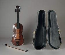 Vintage Engraved Brass Figural Violin Miniature with Bird and Floral Motif — listing 2