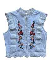 Boho Rust Terracotta Embroidered Tiered Peasant Tunic Top with Crochet Trim and Tassel Tie — listing 6