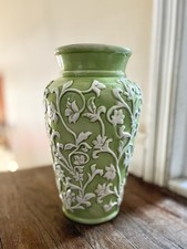 Chinoiserie High-Relief Molded Ceramic Baluster Vase with Village Scene — listing 6