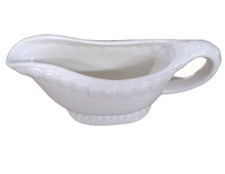 White Ceramic Gravy Boat with Attached Underplate, Swan/Scroll Handle, listing 6