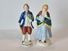 Vintage Porcelain Colonial Musician Figurines, Set of 3, White with Teal & Gold Accents, listing 4