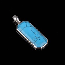 Pair of Sterling Silver Green Turquoise Oval Cabochon Pendant Drops / Charms — listing 3