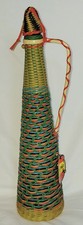 Vintage Wicker-Wrapped Glass Wine Bottle / Decanter with Woven Rattan Cover and Handle — listing 2