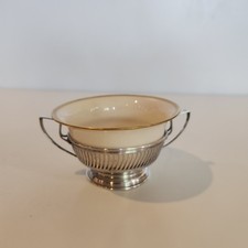 Antique Sterling Silver Pierced Bouillon Cup Holder & Saucer with Porcelain Rose Insert — listing 2