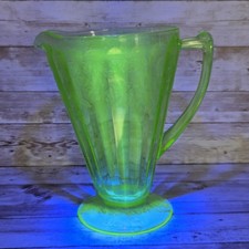 Vintage Uranium Glass Miniature Pitcher Vase, Green, Ruffled Rim, 5 inch