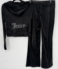 Juicy Couture Black Velour Track Pants with Rhinestone Logo, Size Small — listing 6