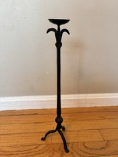 Black Wrought Iron Open Cage Lantern-Style Pillar Candle Holder with Ring Top