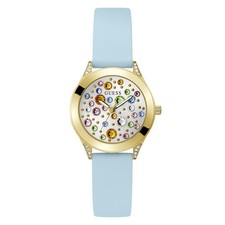Guess Ladies' Rose Gold-Tone Crystal Faceted Dial Watch with White Silicone Strap — listing 2