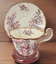 Adderley Bone China Yellow Ground Teacup & Saucer with Pink Rose — listing 2