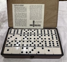 Vintage Double Six Domino Set with Red Trim Tiles in Burgundy Vinyl Zip Case — listing 5