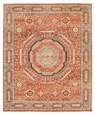 Hand-Knotted Persian-Style Wool Area Rug with Red Field and Navy Floral Border — listing 4