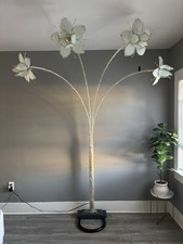 Vintage Hollywood Regency Smoked Glass Lotus Flower Floor Lamp with Brass Trim — listing 2