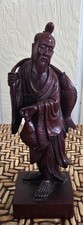 Vintage Asian Carved Wooden Fisherman Statue with Fish and Rod — listing 6
