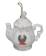 Precious Moments Style Ceramic Teapot with Boy and Girl Relief Design and Heart Finial — listing 5