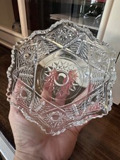 Pressed Glass Star and Fan Pattern Vase with Sawtooth Rim — listing 3