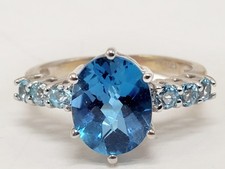 Clyde Duneier 14K Yellow Gold Pear-Cut Blue Topaz and Diamond Ring, Size 7.75