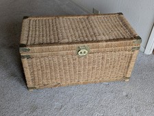 Decorative Woven Wood Storage Trunk Box with Antiqued Brass Hardware — listing 5