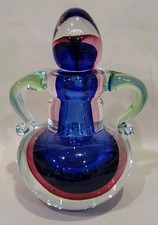 Hand-Blown Art Glass Vase, Cobalt Blue with Cranberry Red Swirl Overlay — listing 4