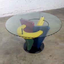 Postmodern Glass-Top Dining Table with 8 Black Lacquer High-Back Chairs