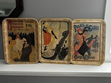Vintage Wood TV Tray Table Set of 4 with Rolling Stand, Rustic Barn Landscape Print