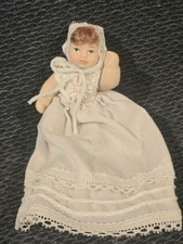 Miniature Bisque Porcelain Baby Doll in Christening Gown, 8.5 inch, on Stand — listing 6