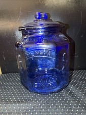 Vintage Cobalt Blue Glass Salted Peanuts Counter Display Jar with Lid — listing 2