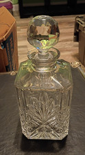 Vintage Cut Glass Square Whiskey Decanter with Faceted Stopper — listing 2