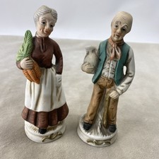 Flambro Vintage Old Man and Old Woman Bisque Porcelain Figurines, Pair, 5" — listing 3