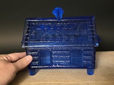 Vintage Pair of Blue Glass Ashtrays in Wire and Metal Cradle Holders — listing 3