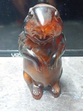 Vintage Caramel Slag Glass Lidded Box with Relief Egret/Heron Bird Design — listing 2