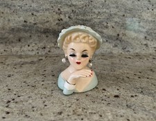 Vintage Inarco E-774 Lady Head Vase with Mint Hat, Pearl Earrings & Hand to Cheek — listing 5