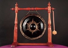 Vintage Thai Bronze Nipple Gong with Etched Sunburst Design, Wall-Hung on Rope — listing 6