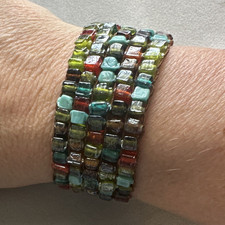Multicolor Glass Cube Bead Bracelet with Rhinestone Rondelles and Lobster Clasp — listing 3