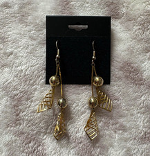 Pair of Leaf Vine Drop Earrings, Gold-Tone, listing 3