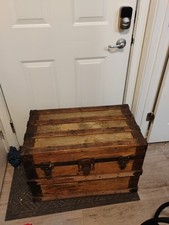 Antique American Cabin Trunk Flat-Top Wood Slat Steamer Trunk — listing 4