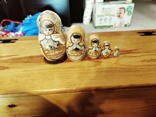 Antique European Hand-Painted Wooden Nesting Eggs, Set of 5 with Turned Storage Egg — listing 4